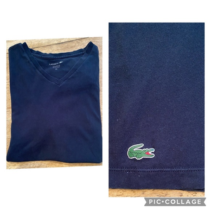 Lacoste Size Medium 100% Cotton Black V‎ Neck T-Shirt